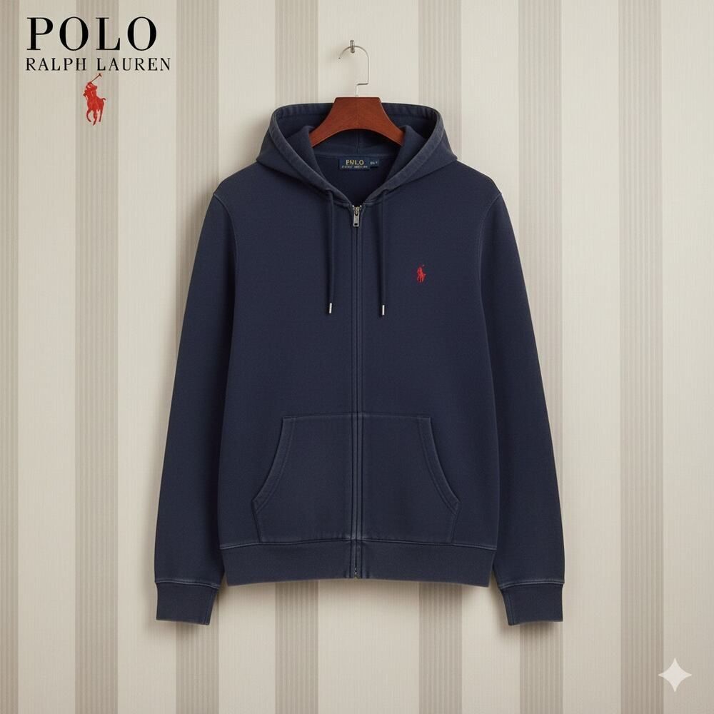 Polo Ralph Lauren Navy Hooded Full Zip Kangaroo Pocket Pony Jacket Coat XL 18/20